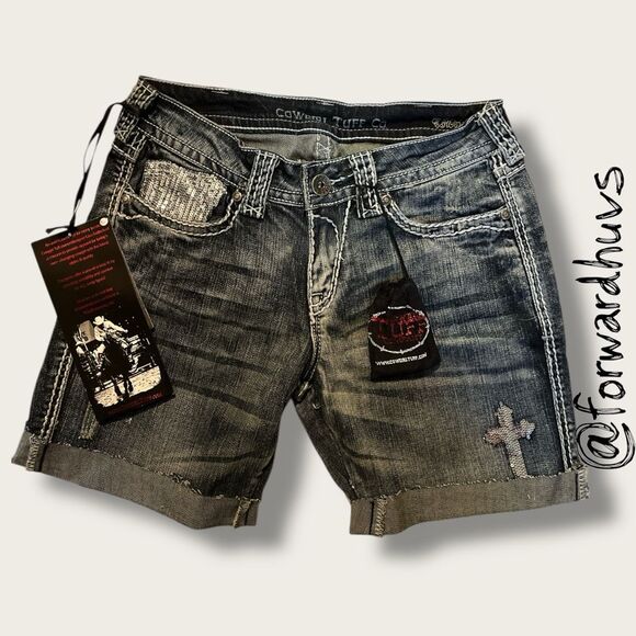 Cowgirl Tuff Crosses Shimmer Shorts Size 27 - Picture 1 of 9